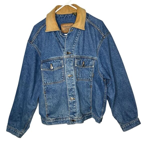 Timberland Weathergear Denim Trucker Men Jean/Suede Jacket 90’ Style Size Large - Picture 1 of 14